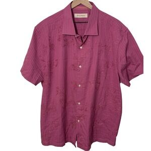 Tommy Bahama Mens XLX Red Pink Floral Embroidered Short Sleeve Button Up Silk